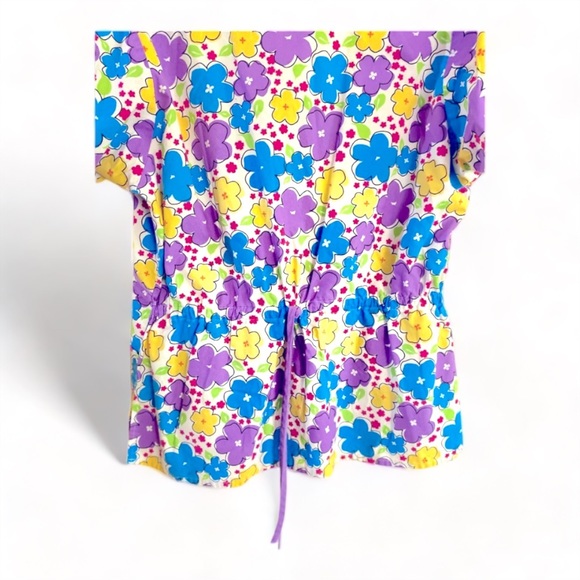 Dickies Spring Floral V-Neck Scrub Top w Pockets (with tie back & synching) -Med - Picture 3 of 4